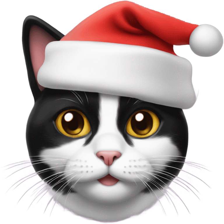 Black and white cat with Santa hat emoji