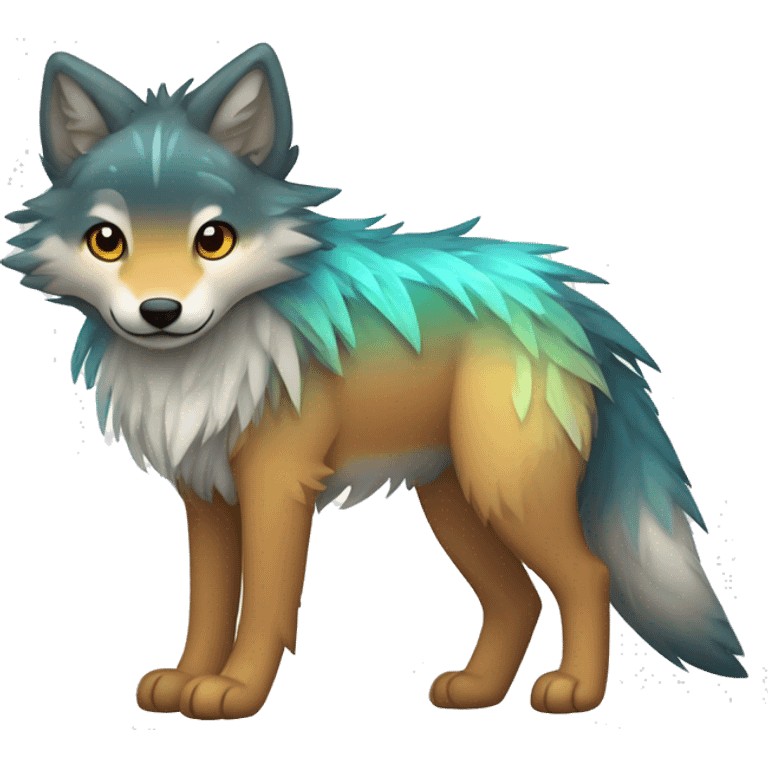 Fluffy Shy Colorful Chibi Coywolf With Shiny Tribal Markings Full Body emoji