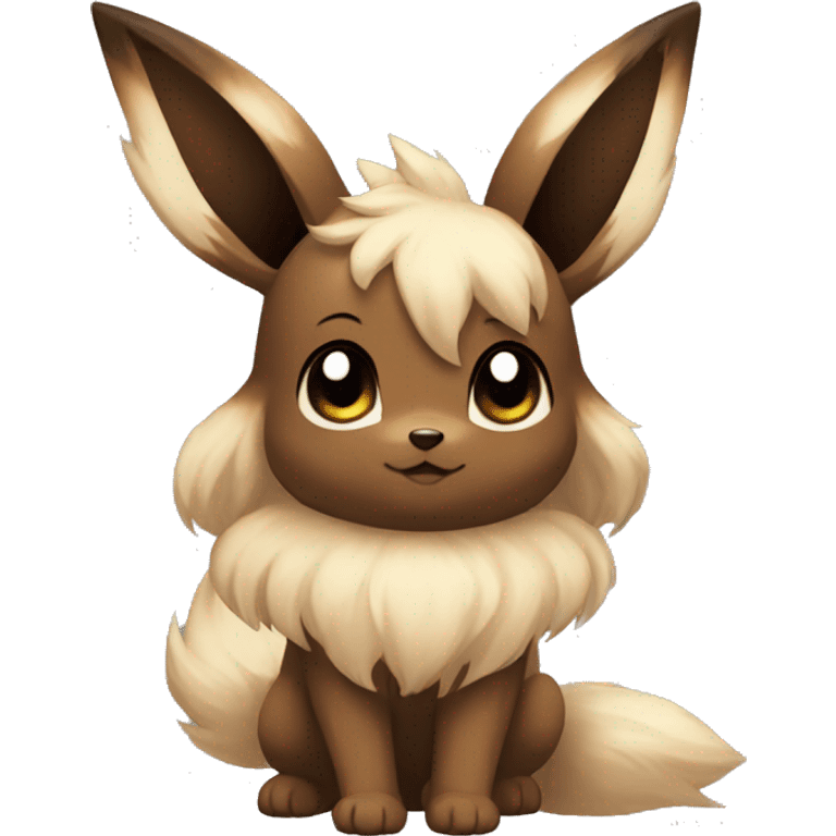 Kawaii Shiny Eevee with dark brown long emo hair covering her eyes Full Body emoji