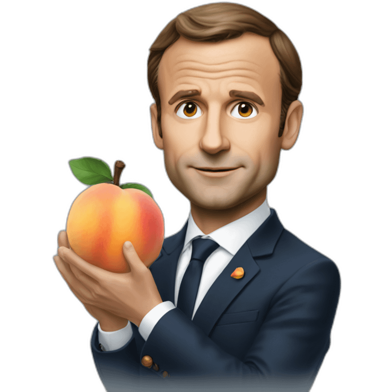 Macron (the french president) holding a peach emoji