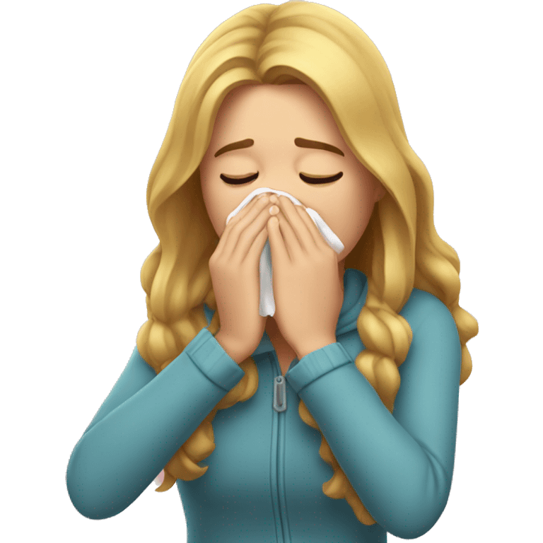 girl sneezing into her hands emoji