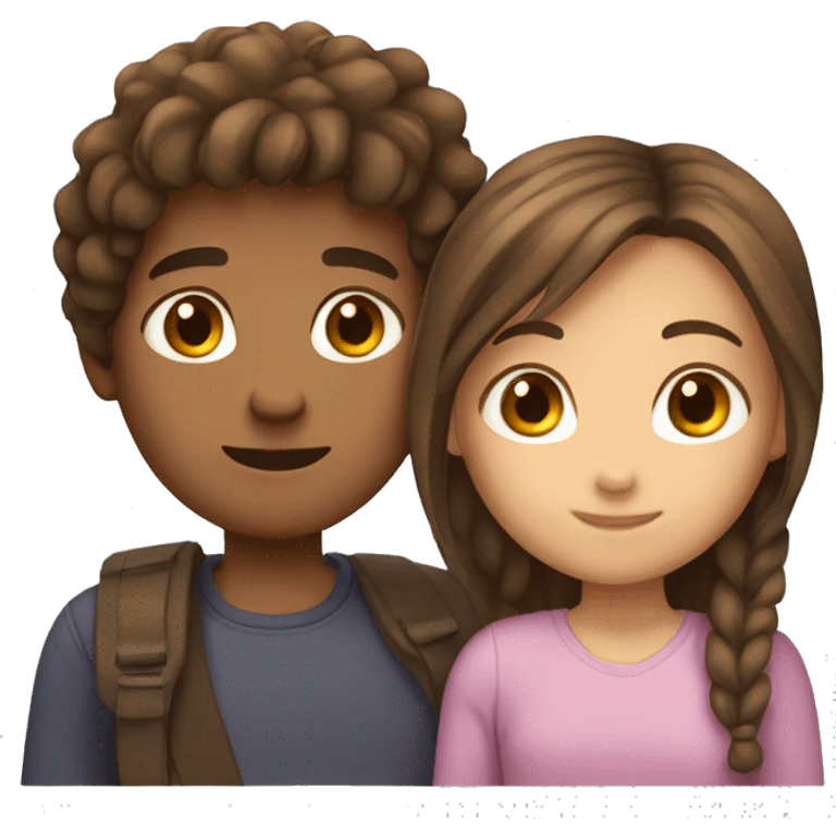 Girl and boy hugging brown hair brown eyes emoji