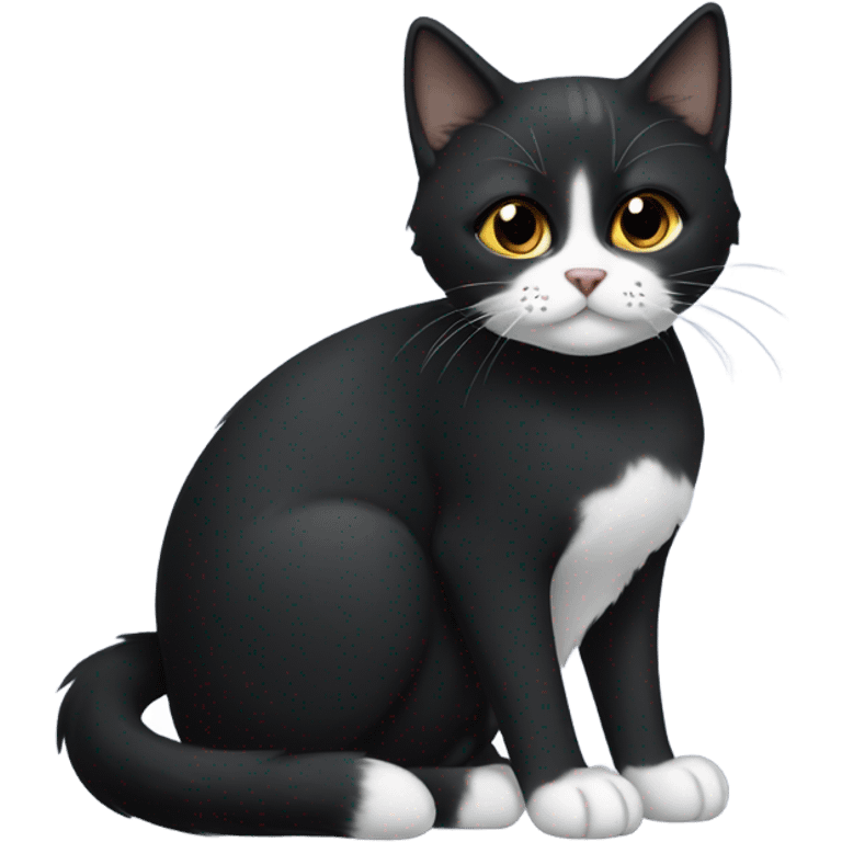 Small short-haired black-furred cat sitting with white patch on underside only emoji