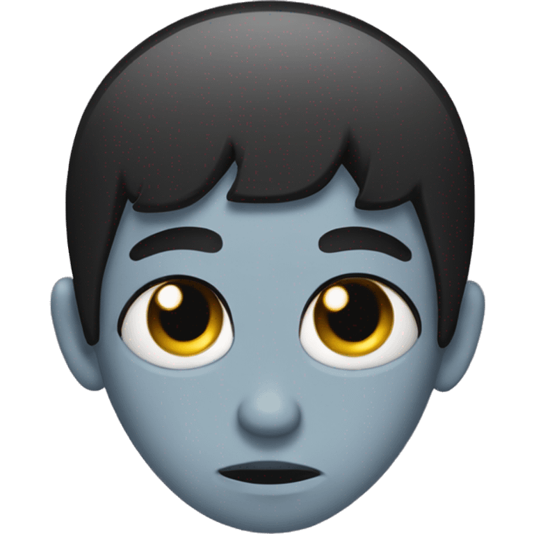 A sad emoji with black hair over its eye and piercings on it’s nose and eyebrows  emoji