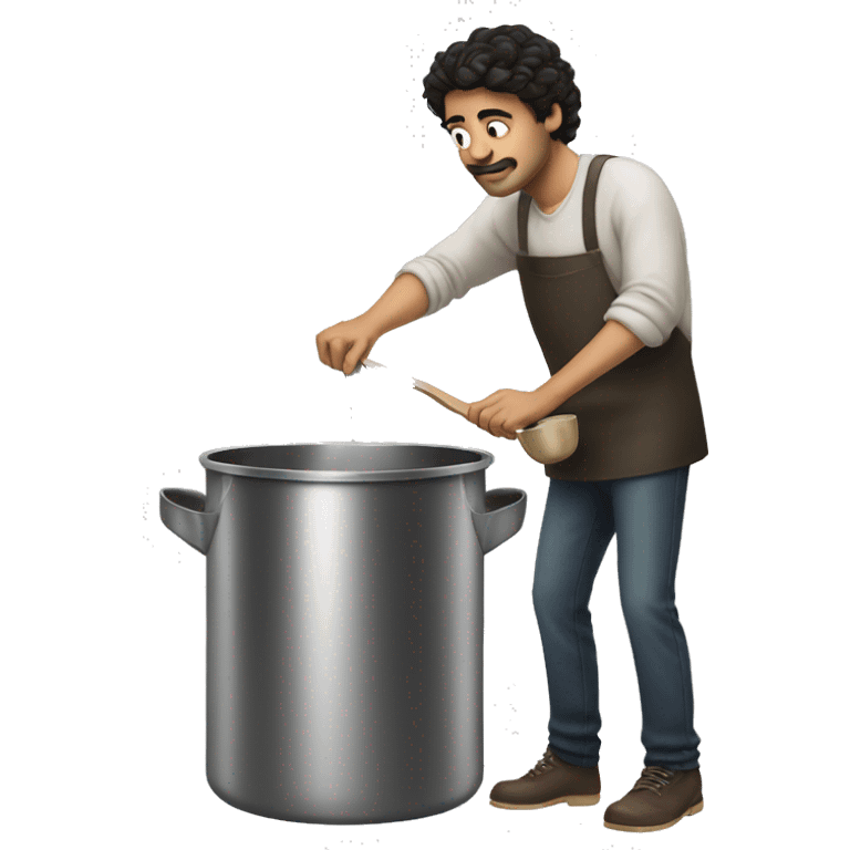 Dark hair Male stirring a stock pot with a spoon emoji