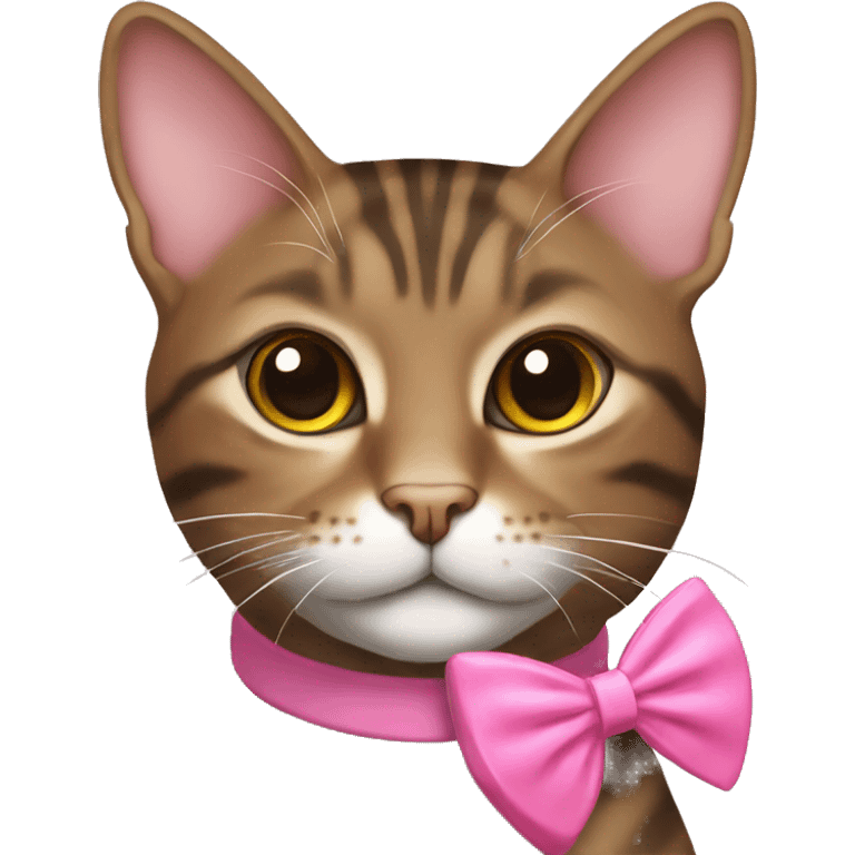 Brown female tabby cat with pink bow collar  emoji