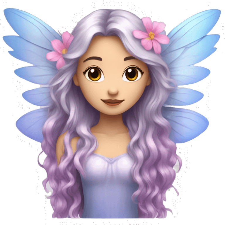 Beautiful, flower, fairy, pink, blue, silver, purple, long hair, big wings emoji