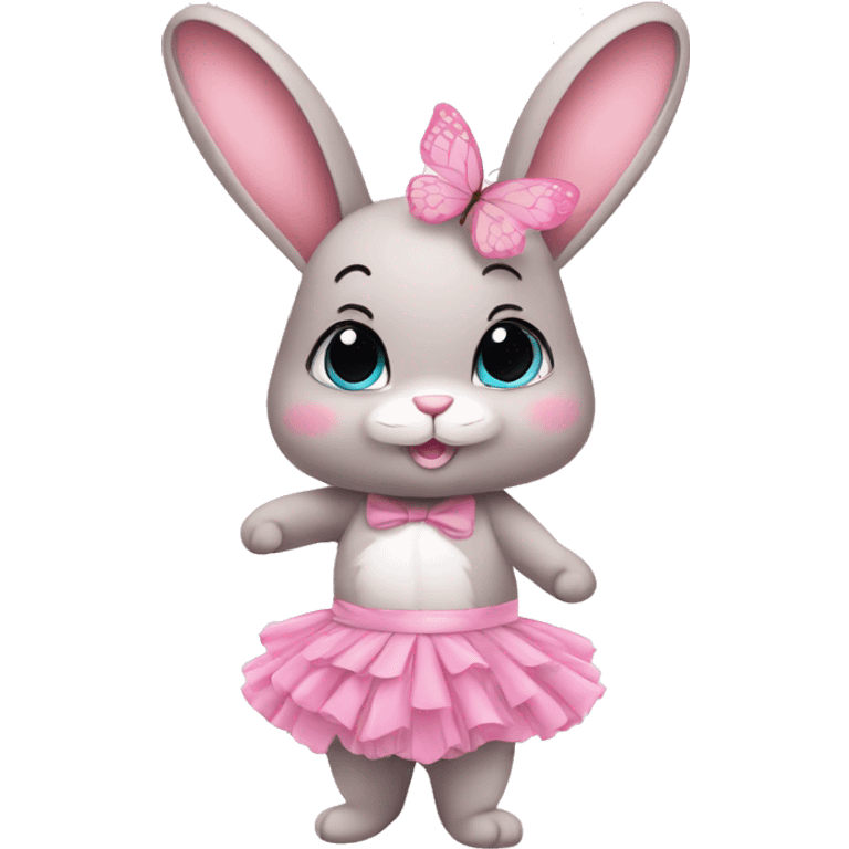 Beautiful bunny in pink tutu with butterfly on the nose magical  emoji