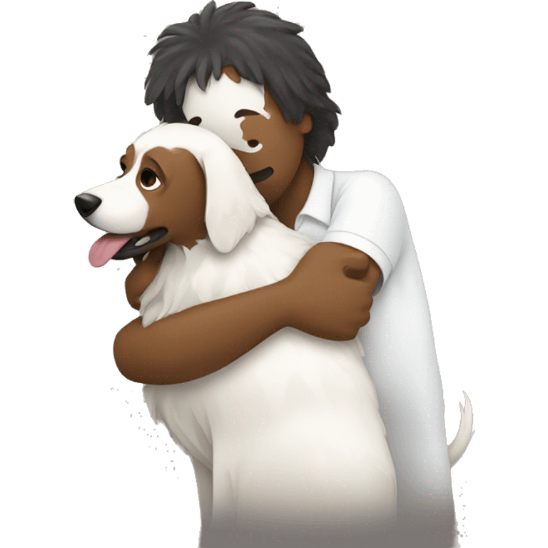 a vet hugging a shaggy dog emoji