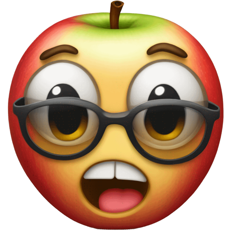 A surprised apple emoji removing their sunglasses astonishingly  emoji