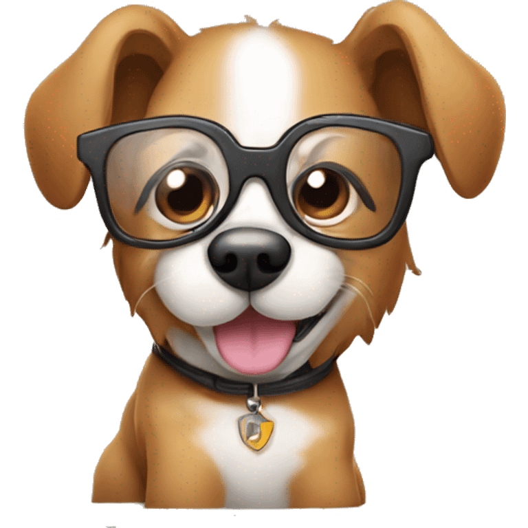 Cute dog in glasses near laptop emoji