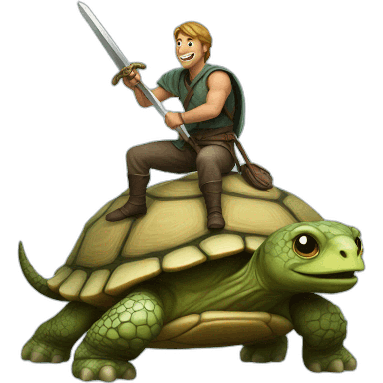 guy riding a giant turtle with a sword in his hand emoji