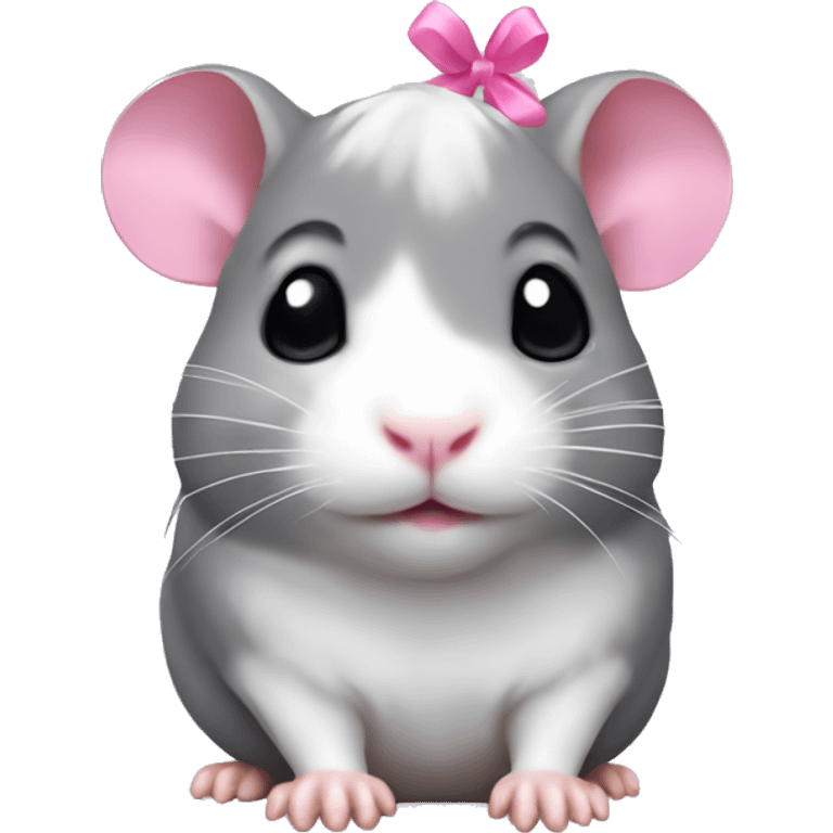 A grey hamster with a small pink bow on the head emoji