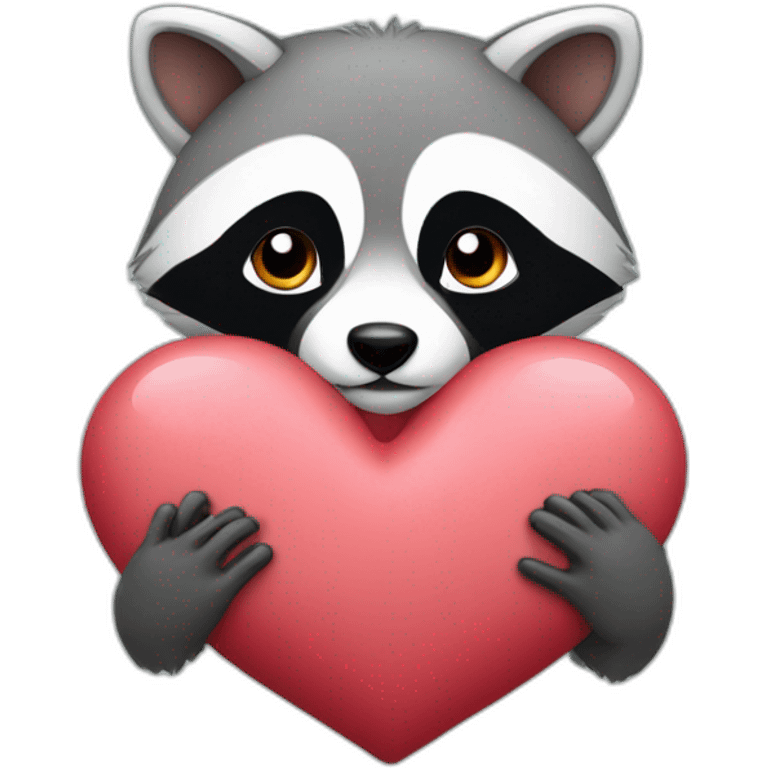 We just see his head, cute racoon with hearts in his hands and he use the heart like a pillow emoji