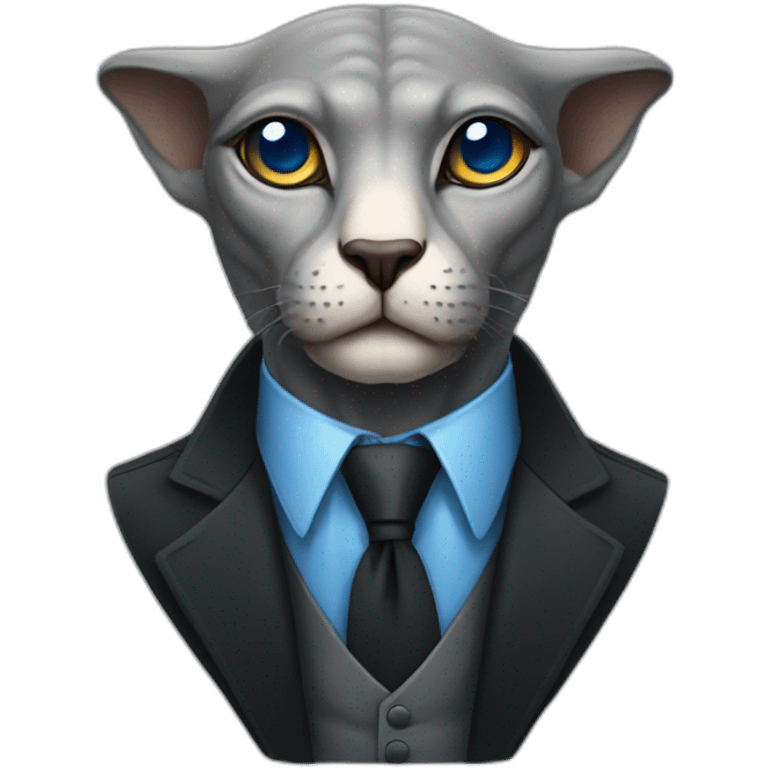 sphinx grey can with blue eyes portrait in black suit emoji