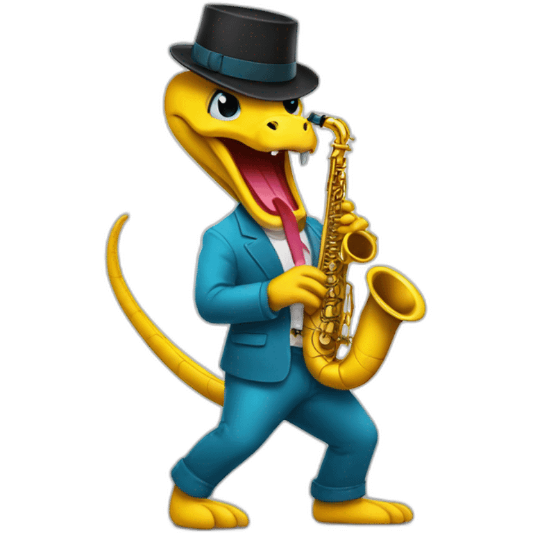 cobra with hat playing sax and dancing emoji