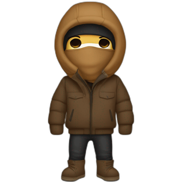 guy with a tan bear balaclava with and  brown puffer jacket  emoji