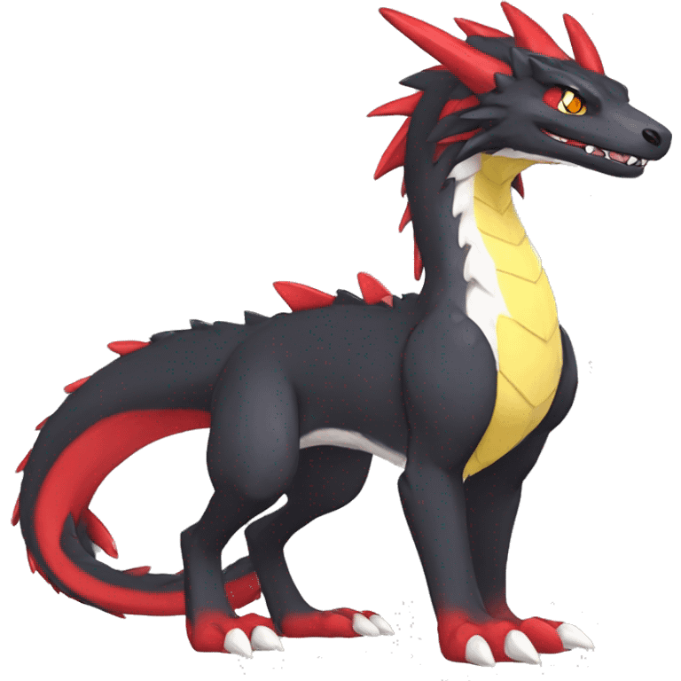 Anthro Cute cool black red white yellow nargacuga-dragon sergal animal hybrid Fakemon full body emoji