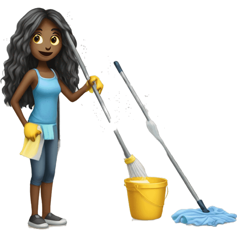 long hair girl cleaning house emoji