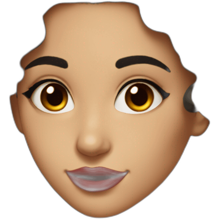 young moroccan woman with dark brown eyes, winking with one eye, smiling, dark long curling hair, red lips, black dress, emoji