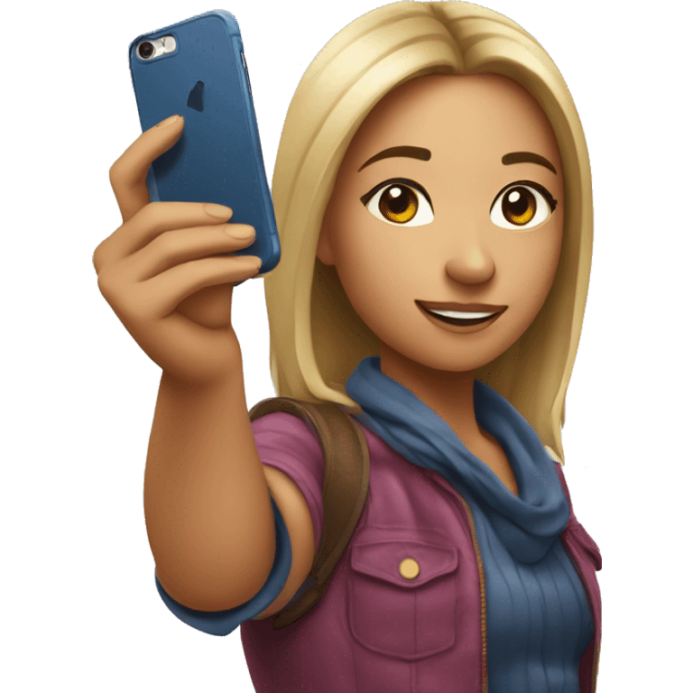 a girl taking a selfie on an iPhone emoji