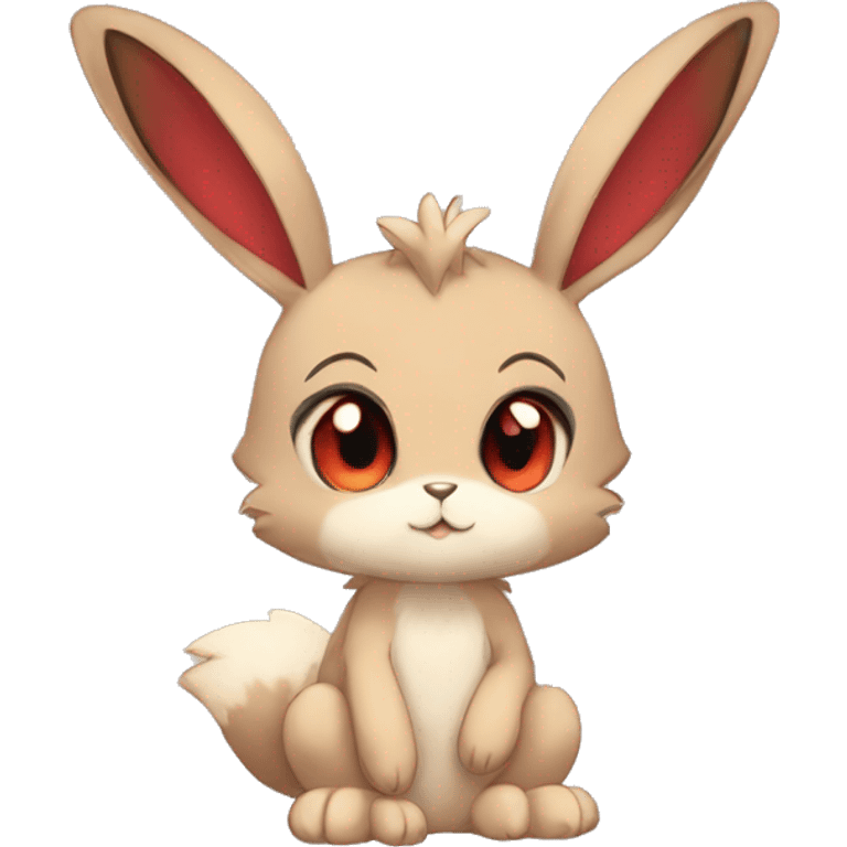 Cute, Chibi, Kemono-style, Anthro, Fur-Sona, Dark-Brown, Normal-type-Ground-type Tan-Rabbit-Fakémon with Dark-Red eyes, beige belly, beige paws, beige feet, beige freckles, full body emoji