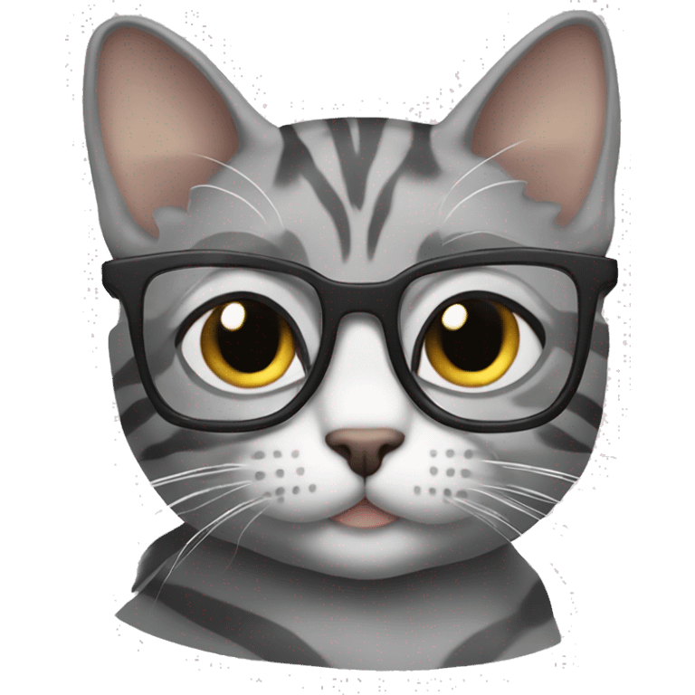 Gray tabby cat with nerdy glasses emoji