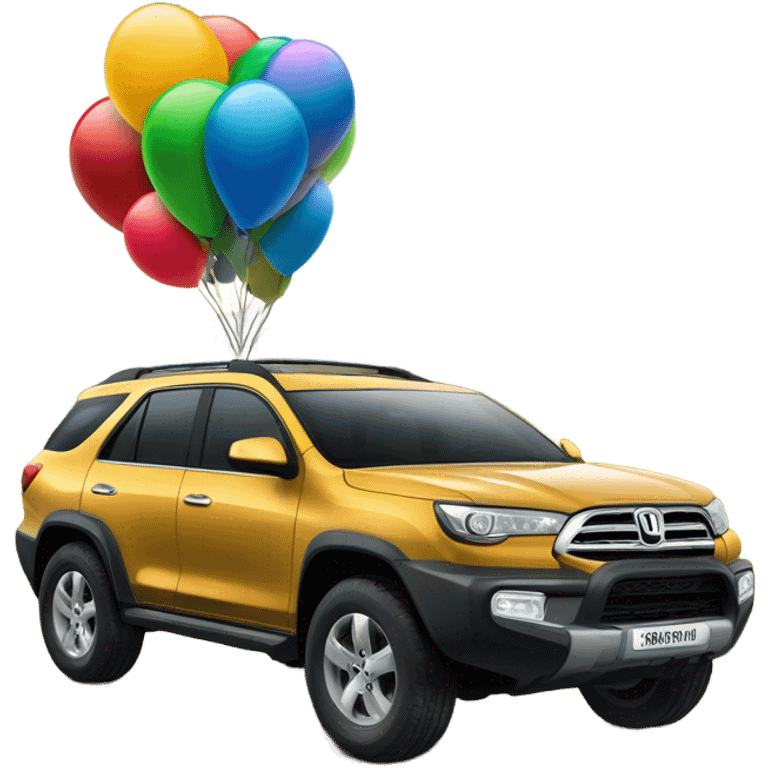 A SUV aventureira explora montanhas e florestas com um globo terrestre ao fundo e um carro em movimento na frente. emoji