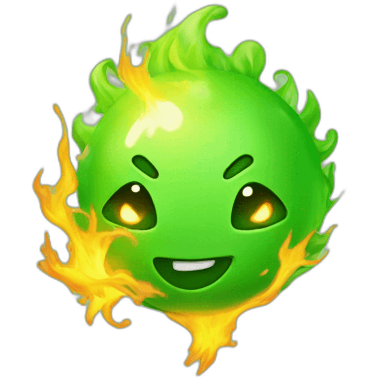 green kawaii fireball happy emoji