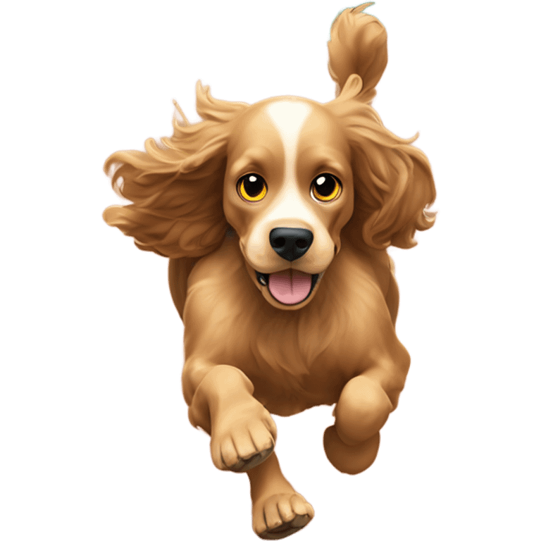 Cocker spaniel running an 800 metre race on an indoor track emoji