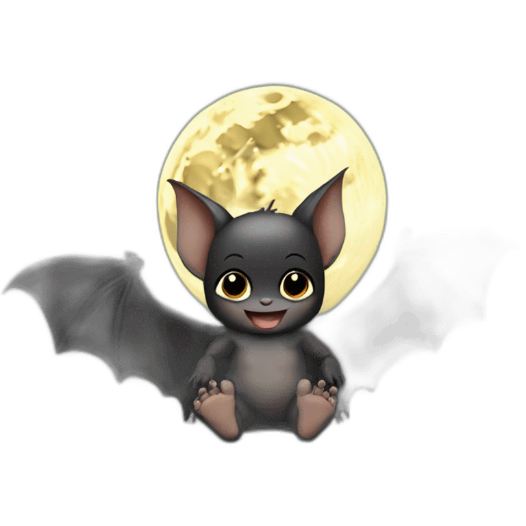 black happy baby bat wings sitting in front of moon holding feet emoji