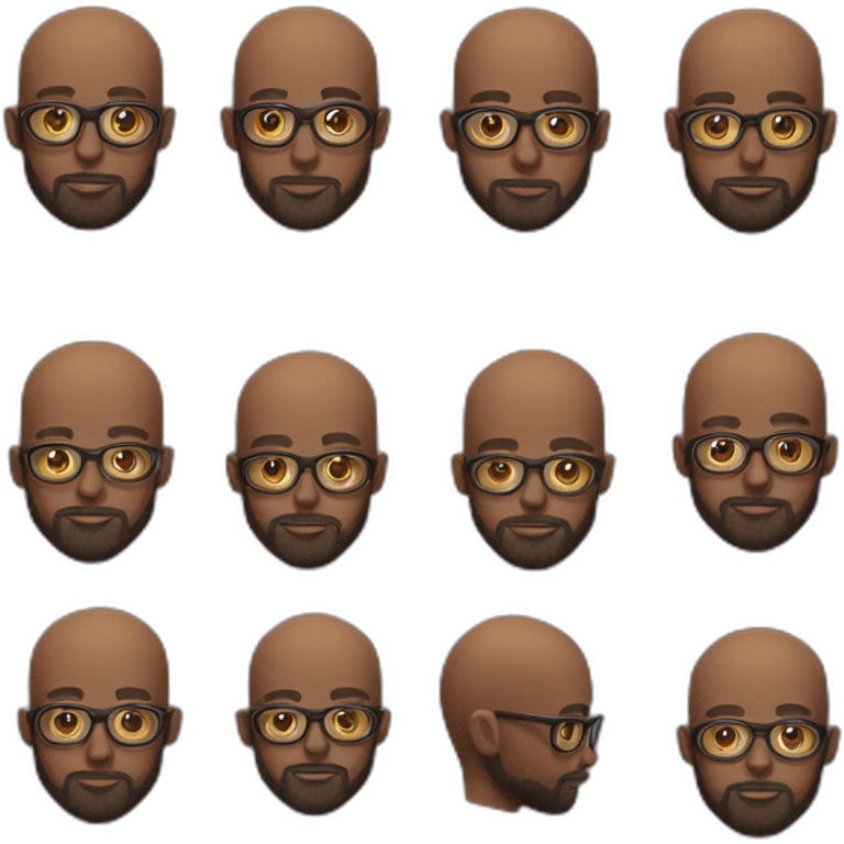 African man with beard and no hair wears glasses emoji