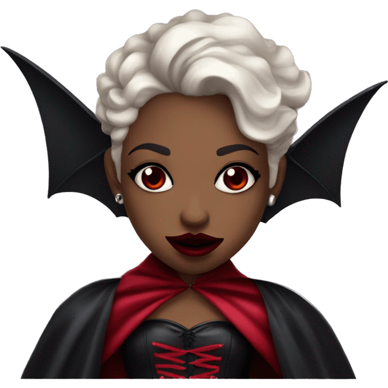 vampire girl with dark cherry red lip and cherry red cape and corset emoji