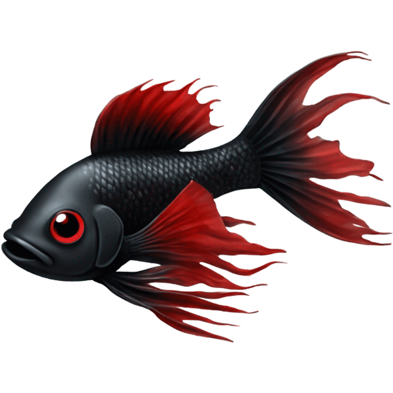 Fully Black with tiny red lines betta fish short fins black and white eyes emoji