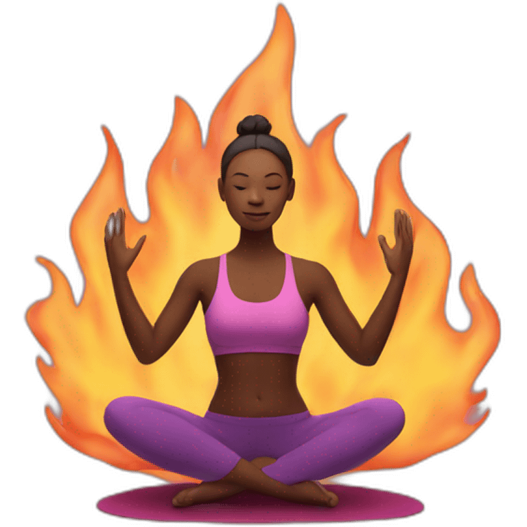 person doing yoga with fire in the background emoji