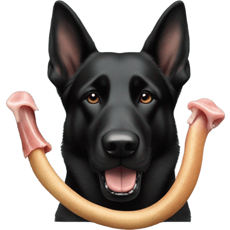 Black German Shepard eating a pig ear emoji