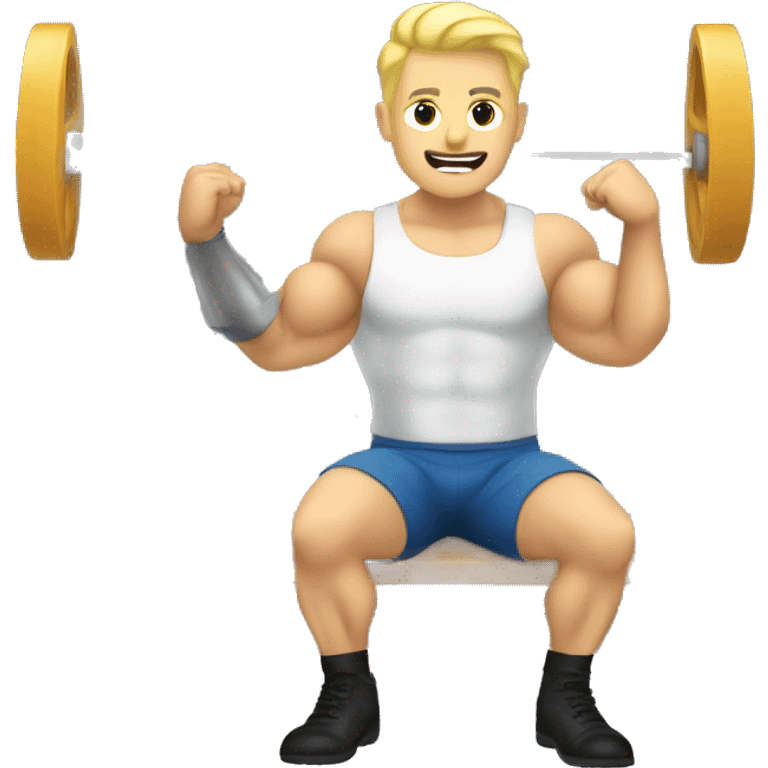 A blond muscle man benching a server emoji