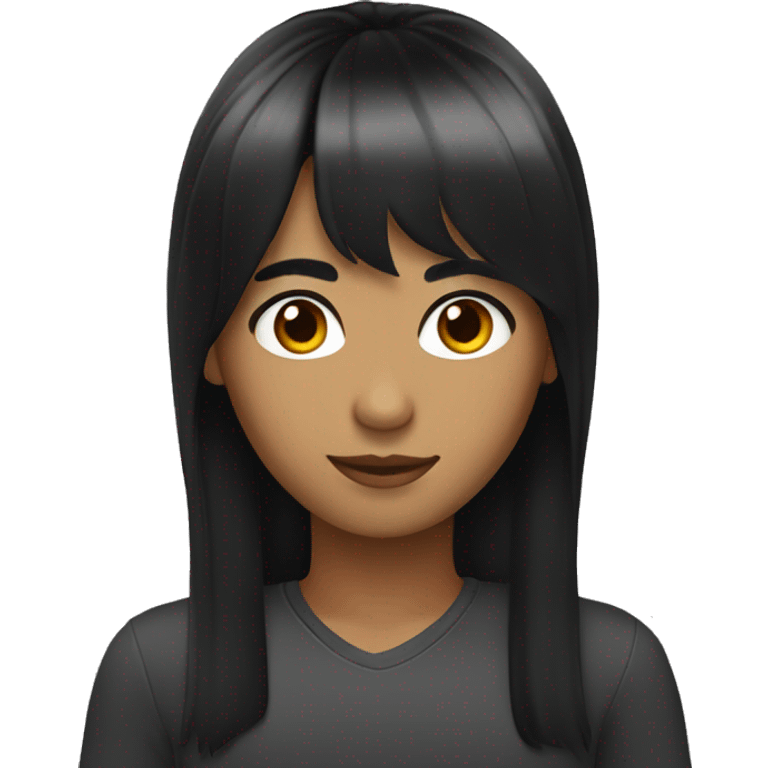 black hair with bangs long hair, bright face color, dark eyes. emoji