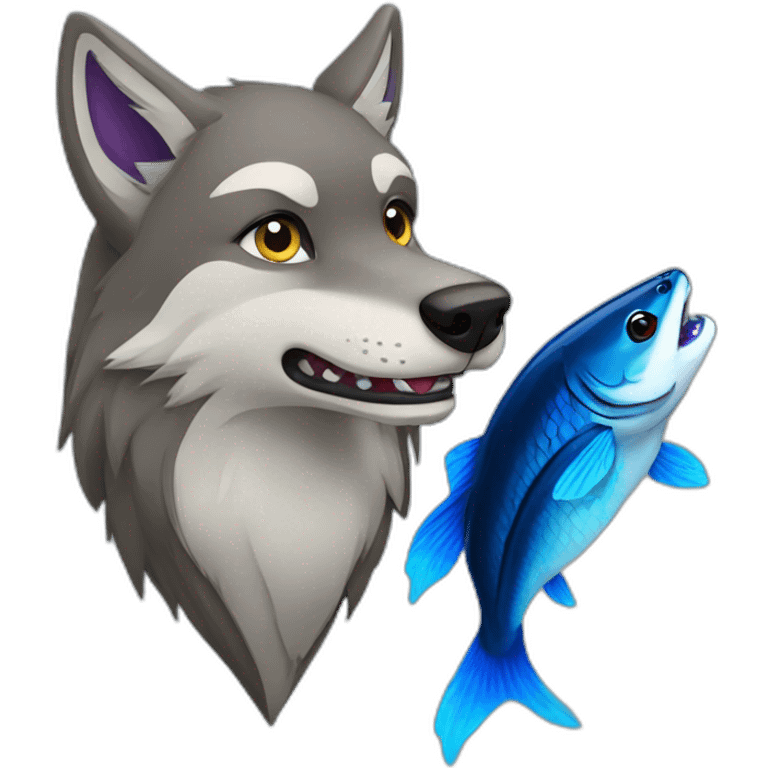 wolf holding a dark blue beta fish in paw emoji