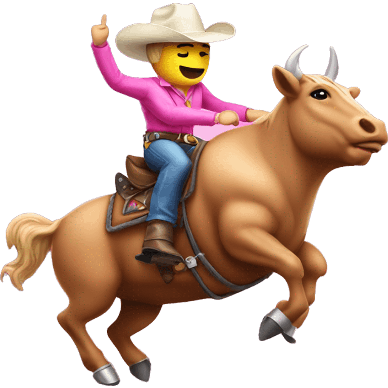 pink cowboy riding mechanical bull emoji