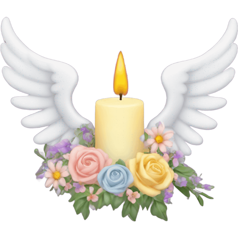 Candle, angel wing with halo, flowers emoji