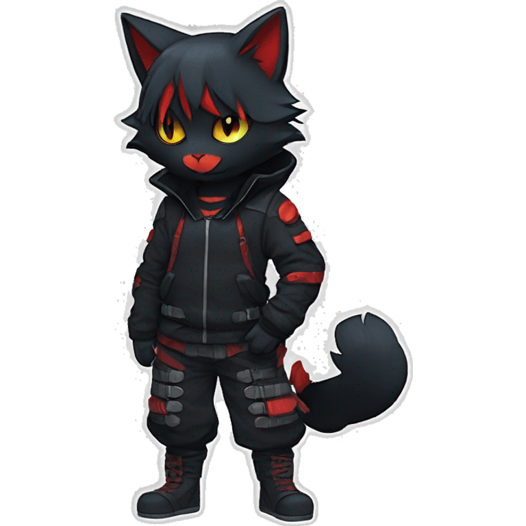 Edgy Shy Anthro Ninja boyish cool pretty dark black Litten-Pokémon-cat-fursona-animal techwear emoji