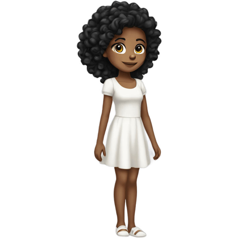 Tan girl with black long curly hair white dress full body emoji