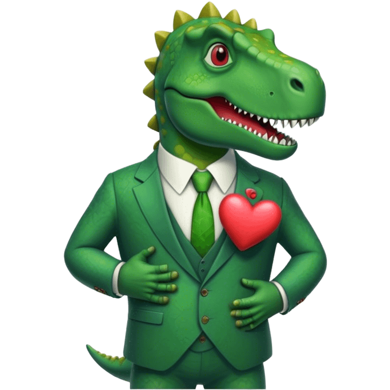 old dinosaur in a suit holding a big hear  emoji