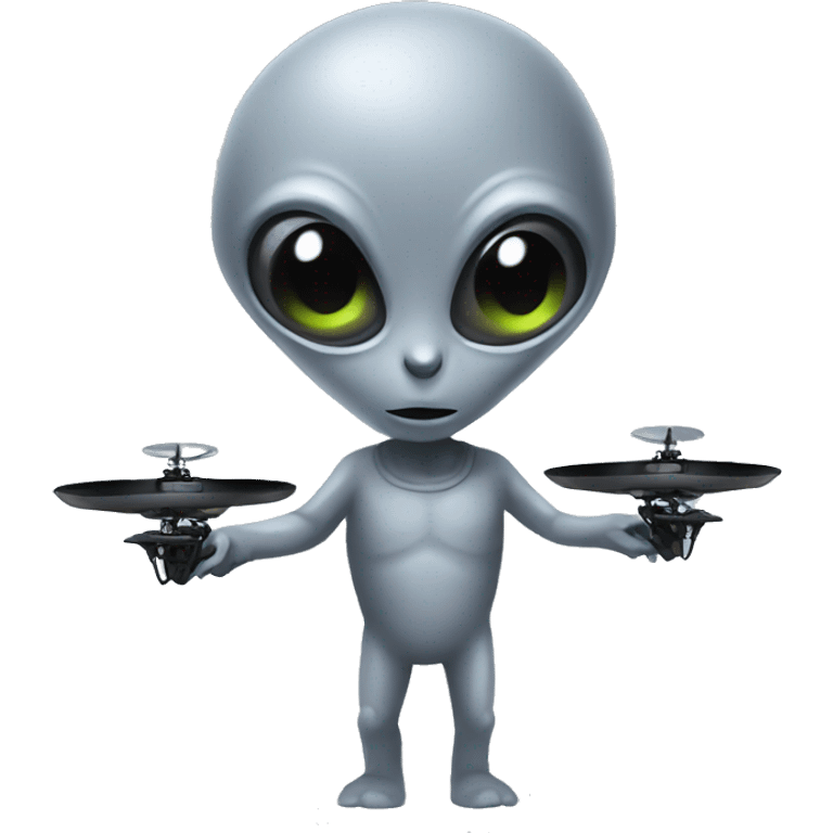 Grey alien holding a drone emoji