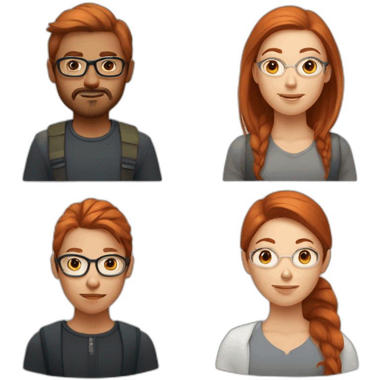 one nordic designer with reddish hair, a ponytail and no glasses and another nordic designer with dark brown hair, no ponytail and glasses emoji