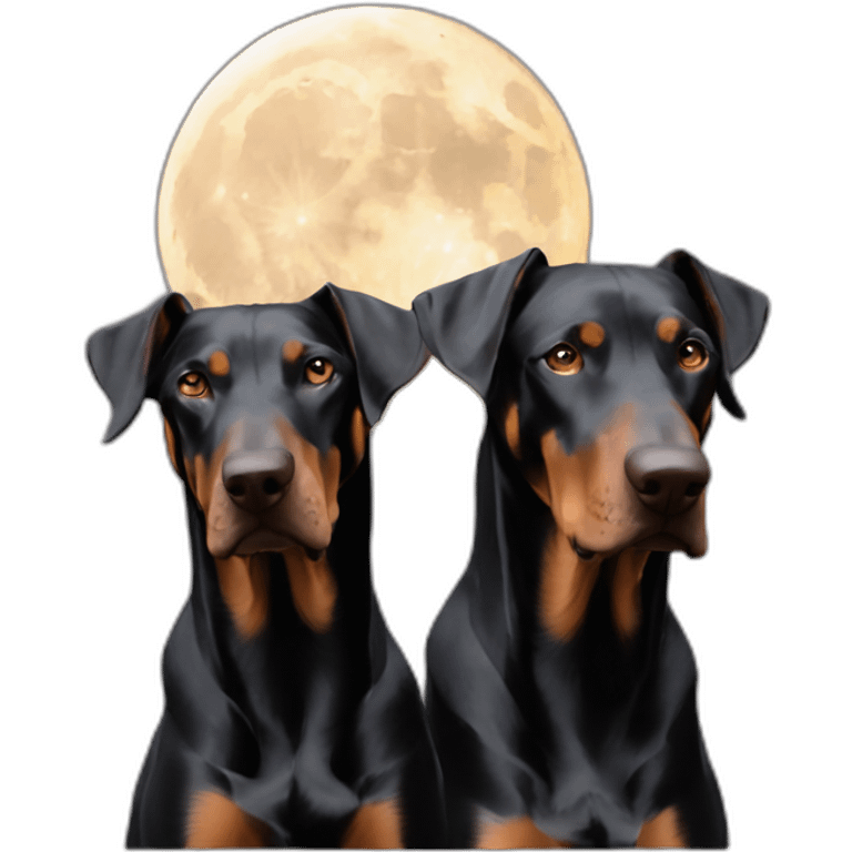 Two dobermans no cropped ears with big moon emoji