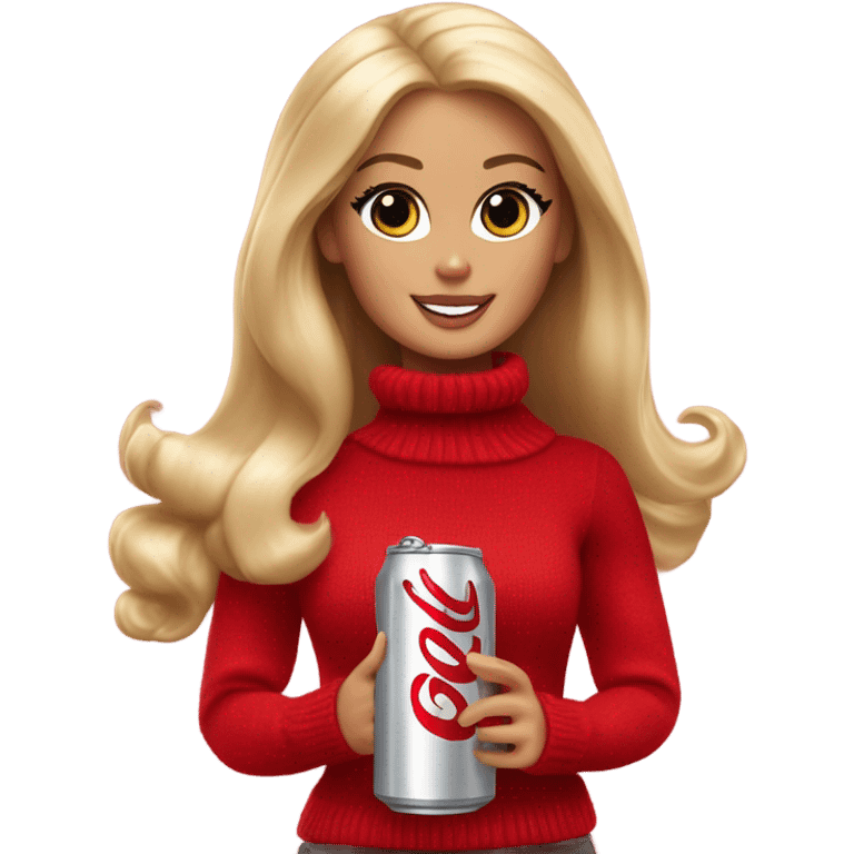 Blonde Barbie wearing red turtleneck sweater and holding a Diet Coke  emoji