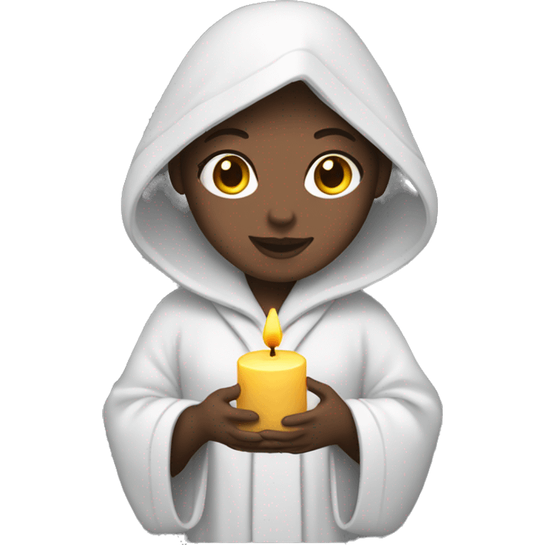 White girl wearing grey robe holding candle  emoji