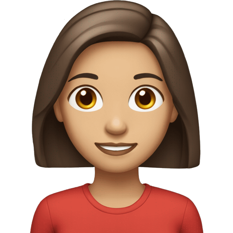 smiling woman with light to medium skin, straight dark brown hair with middle part red shirt  emoji